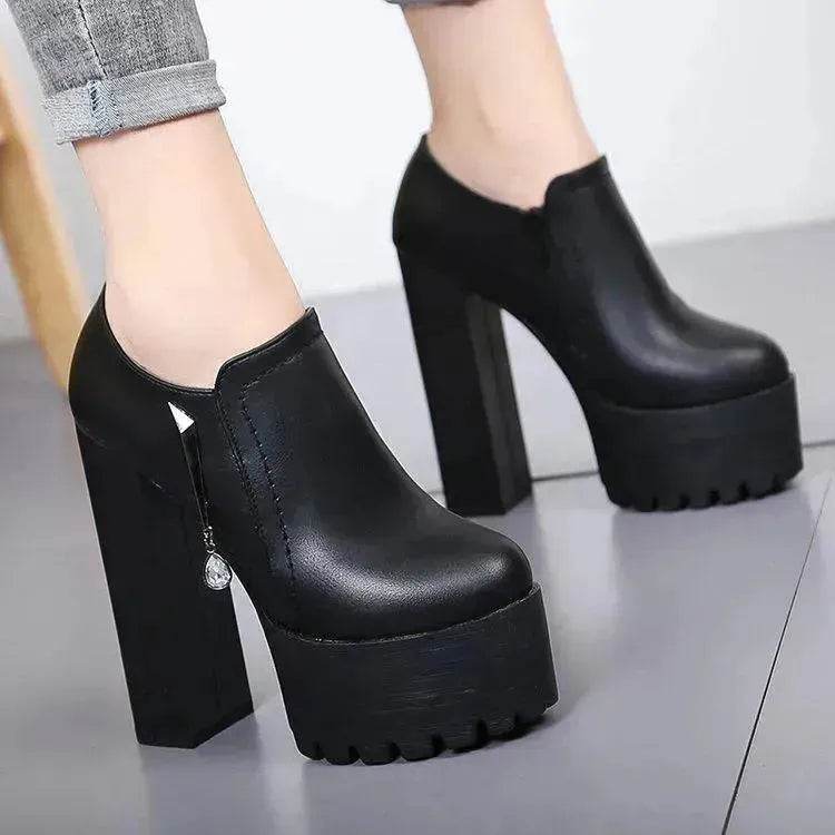 Super high heels ladies 15cm round head waterproof shoes - EX-STOCK Canada