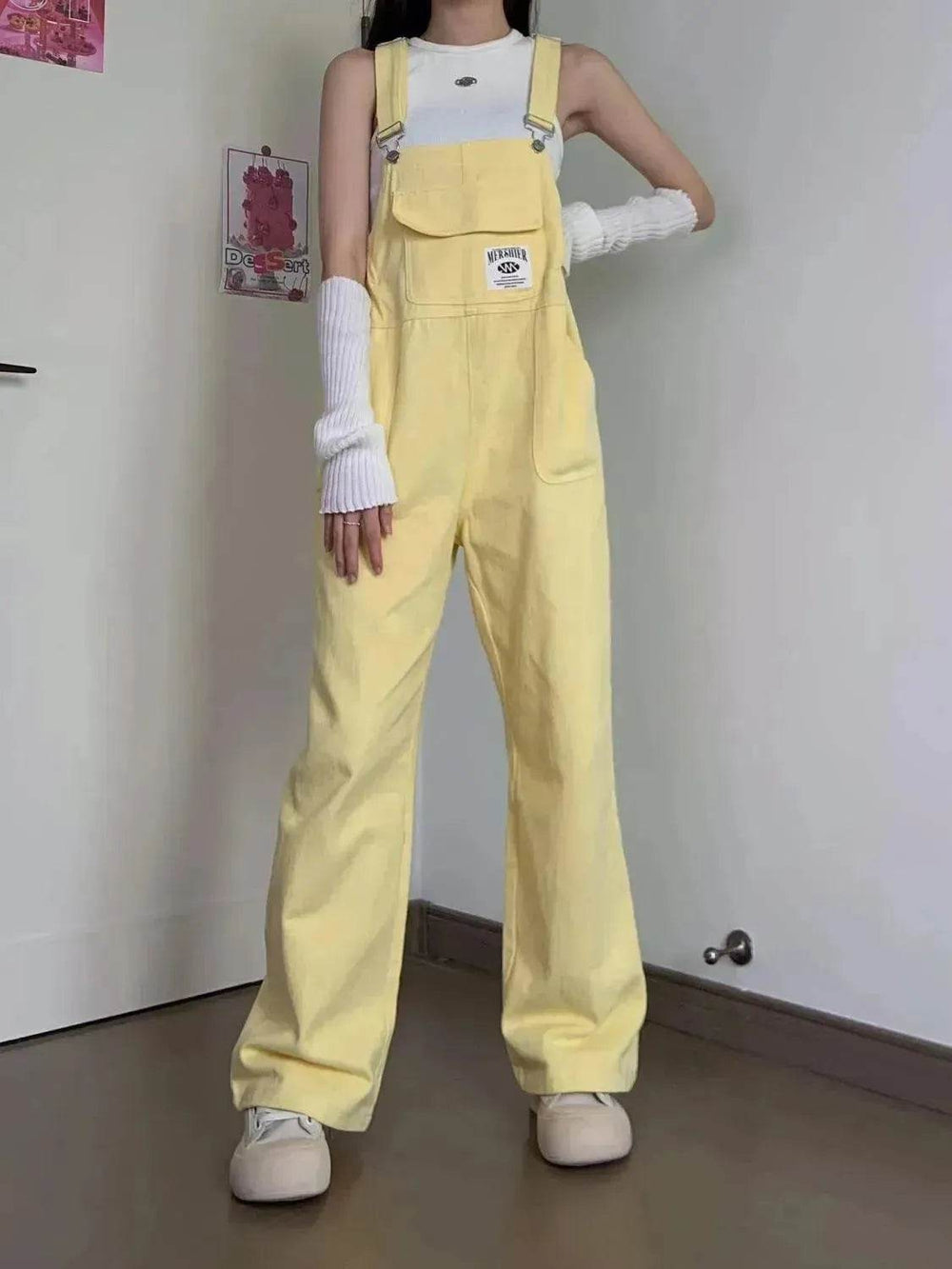 Suspender Pants High Waist Loose Straight Slimming Women - EX-STOCK Canada