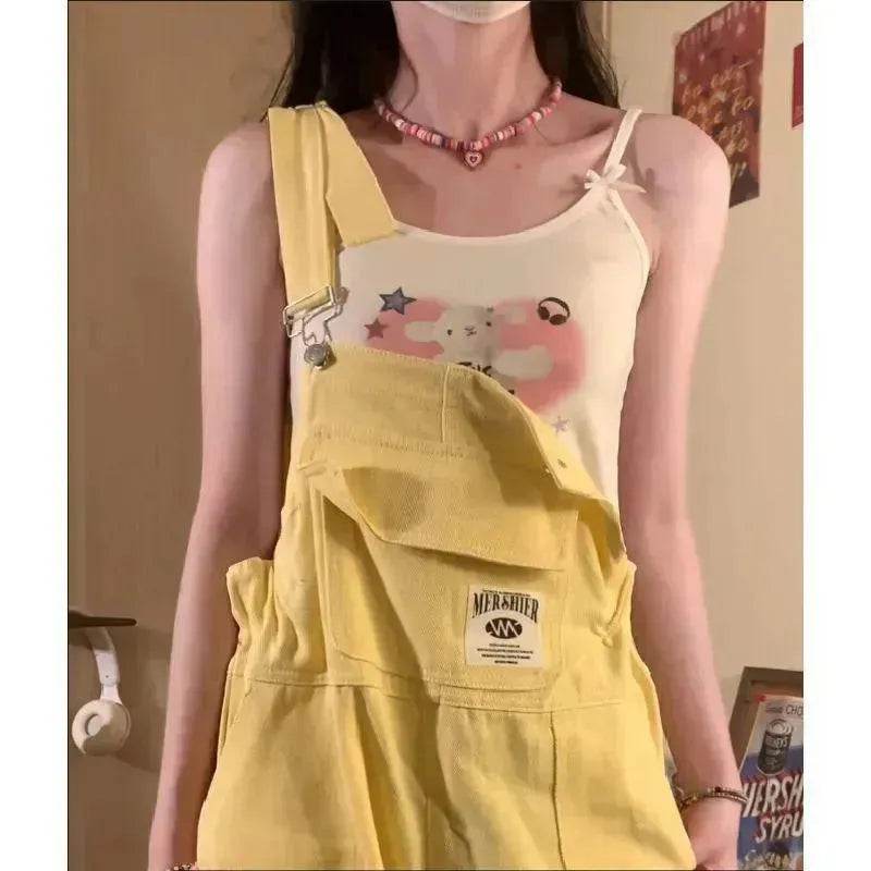 Suspender Pants High Waist Loose Straight Slimming Women - EX-STOCK Canada