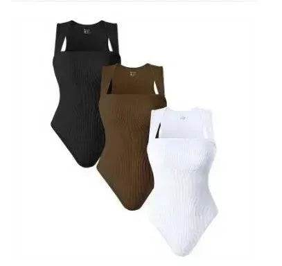 Thread Square Neck Jumpsuit Sleeveless Slim Fit Tank Top Summer Shapewear - EX-STOCK Canada