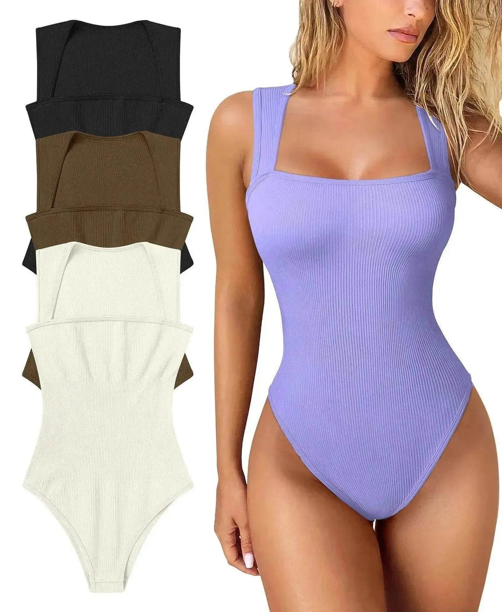 Thread Square Neck Jumpsuit Sleeveless Slim Fit Tank Top Summer Shapewear - EX-STOCK Canada