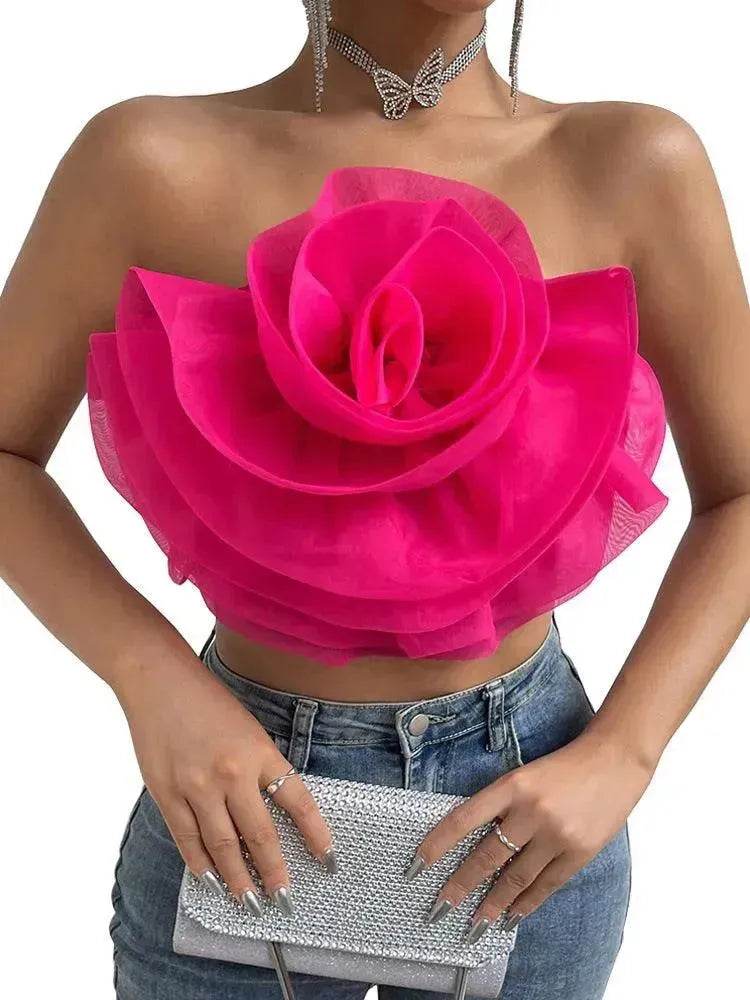 Three-dimensional Organza Flower Small Sling Chest-wrapped Vest - EX-STOCK Canada