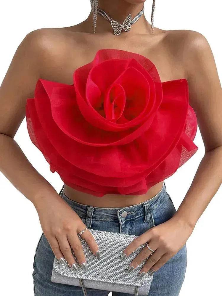 Three-dimensional Organza Flower Small Sling Chest-wrapped Vest - EX-STOCK Canada