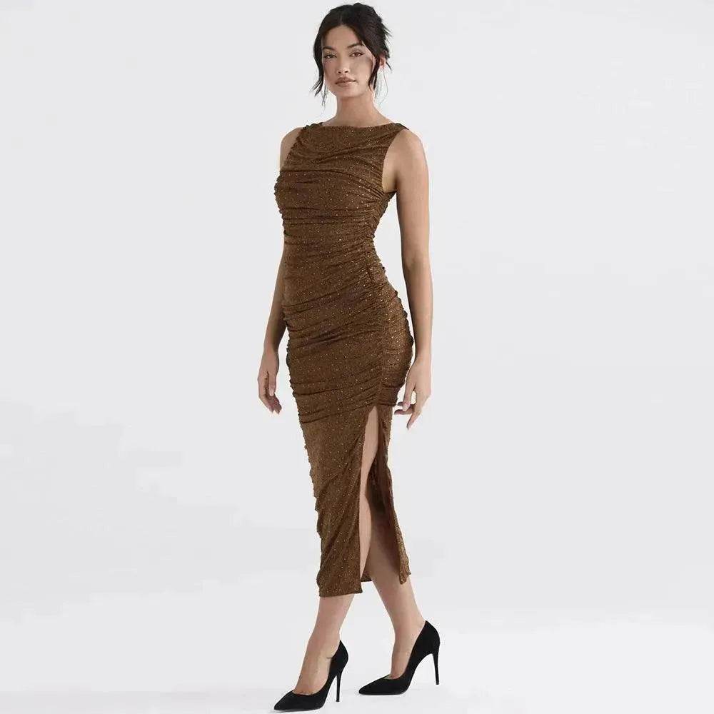Tight Side Slit Pleated Party Party Dress Women - EX-STOCK Canada