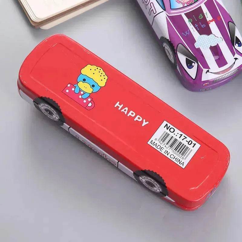 Tinplate Car Trolley Double-layer Stationery Box Racing Shape Pencil Case Cartoon Pattern Pencil Case - EX-STOCK Canada
