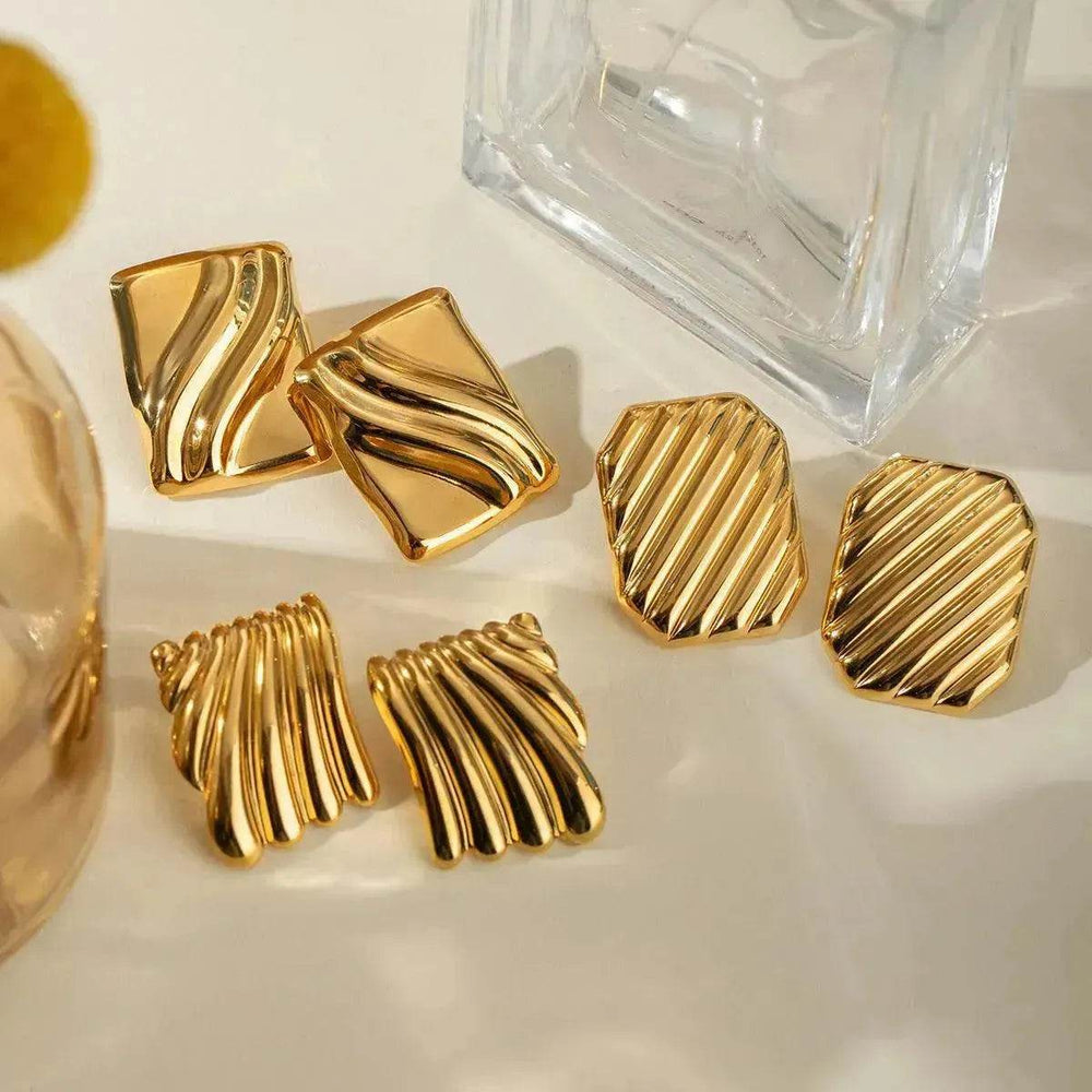 Trendy 18K Gold Stainless Steel Cube Wave Stud Earrings for Women Wedding Earrings - EX-STOCK Canada
