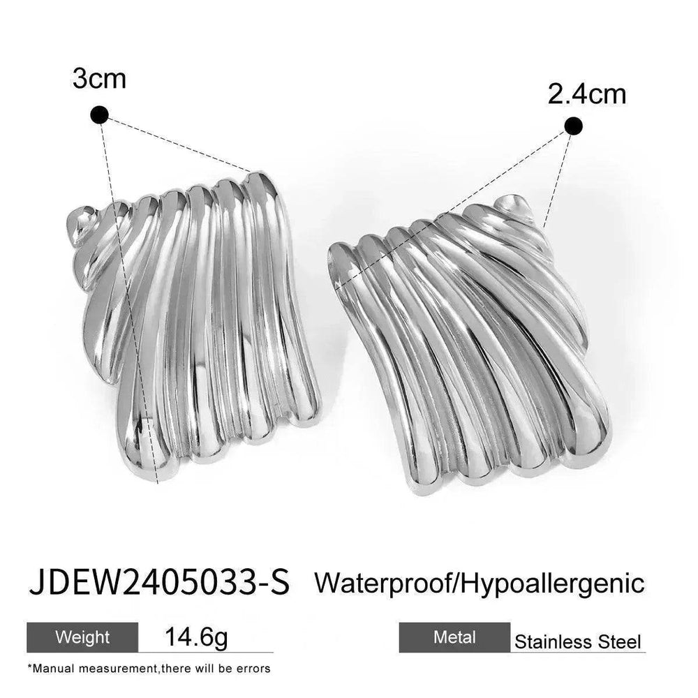 Trendy 18K Gold Stainless Steel Cube Wave Stud Earrings for Women Wedding Earrings - EX-STOCK Canada