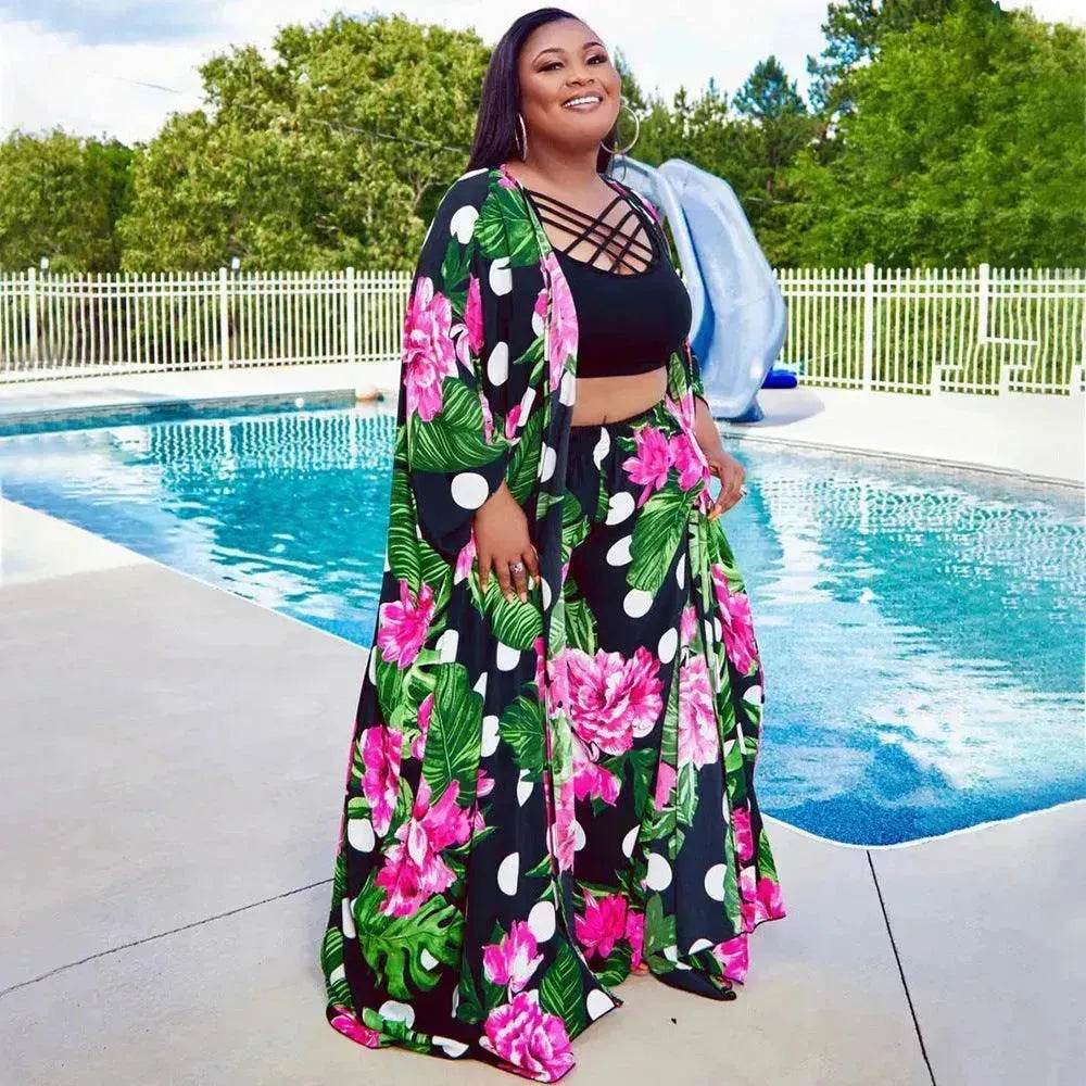 Trendy European and American Ruffle Sleeve Women's Printed Pants Coat Set - EX-STOCK Canada