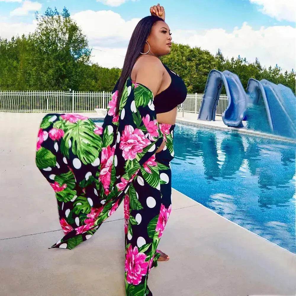 Trendy European and American Ruffle Sleeve Women's Printed Pants Coat Set - EX-STOCK Canada