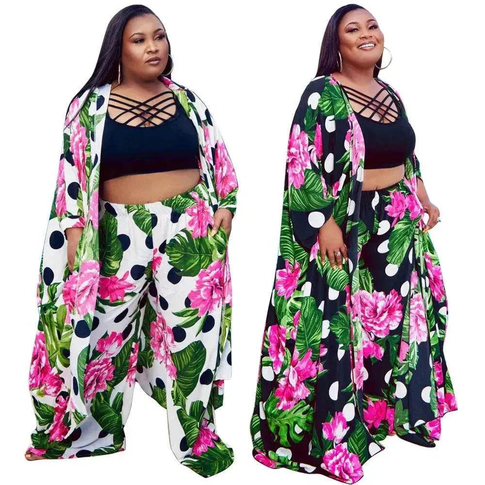 Trendy European and American Ruffle Sleeve Women's Printed Pants Coat Set - EX-STOCK Canada