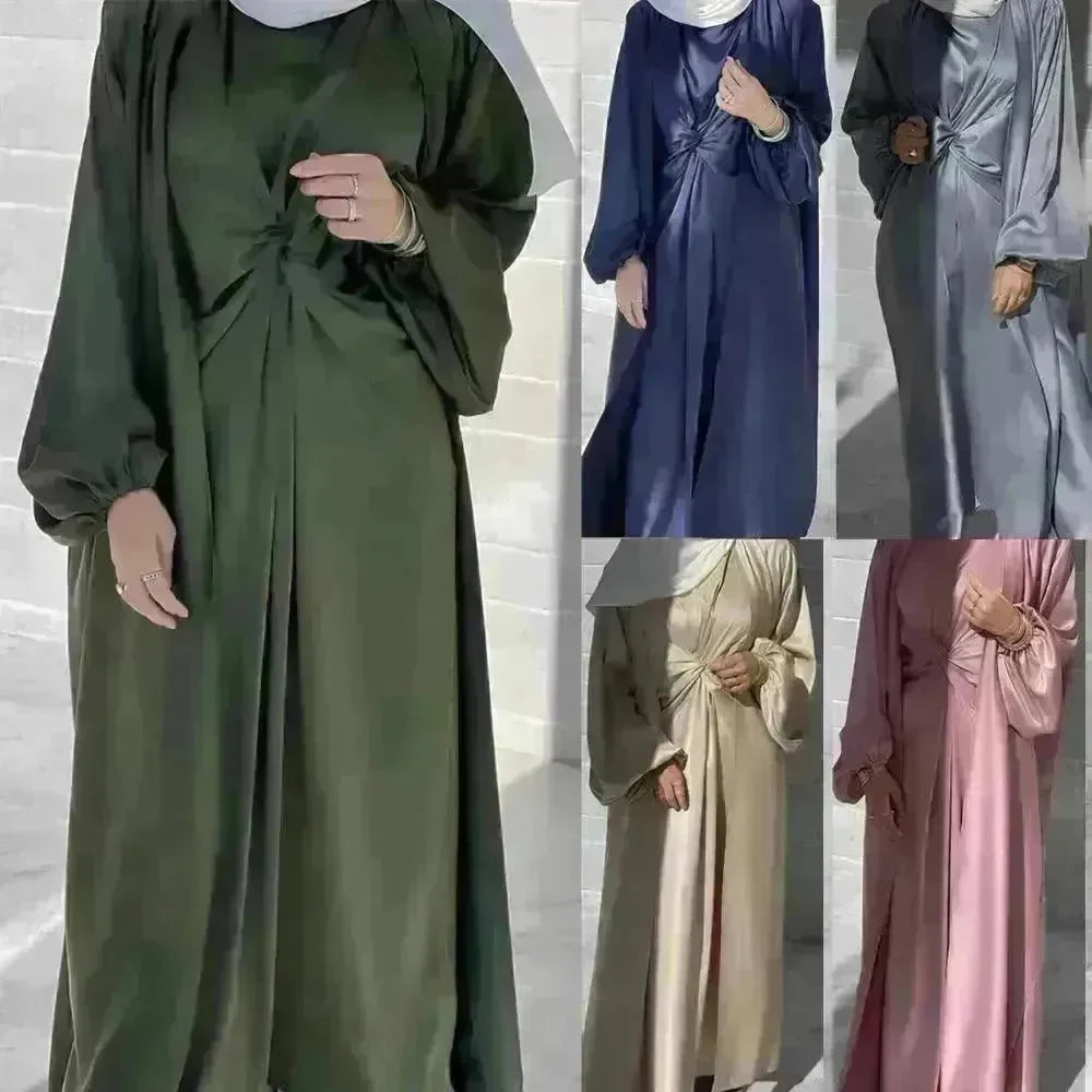 Turkey Dubai Fashion Solid Color Two-piece Set Dress Cardigan Suit - EX-STOCK CANADA