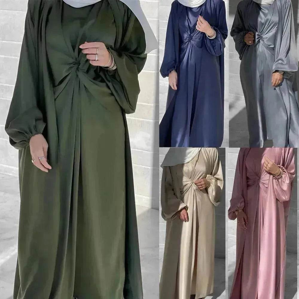 Turkey Dubai Fashion Solid Color Two-piece Set Dress Cardigan Suit - EX-STOCK Canada