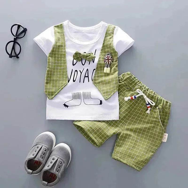 Two-piece Children's Suit With Short Sleeve Shorts And Suspenders Top Shirt - EX-STOCK Canada