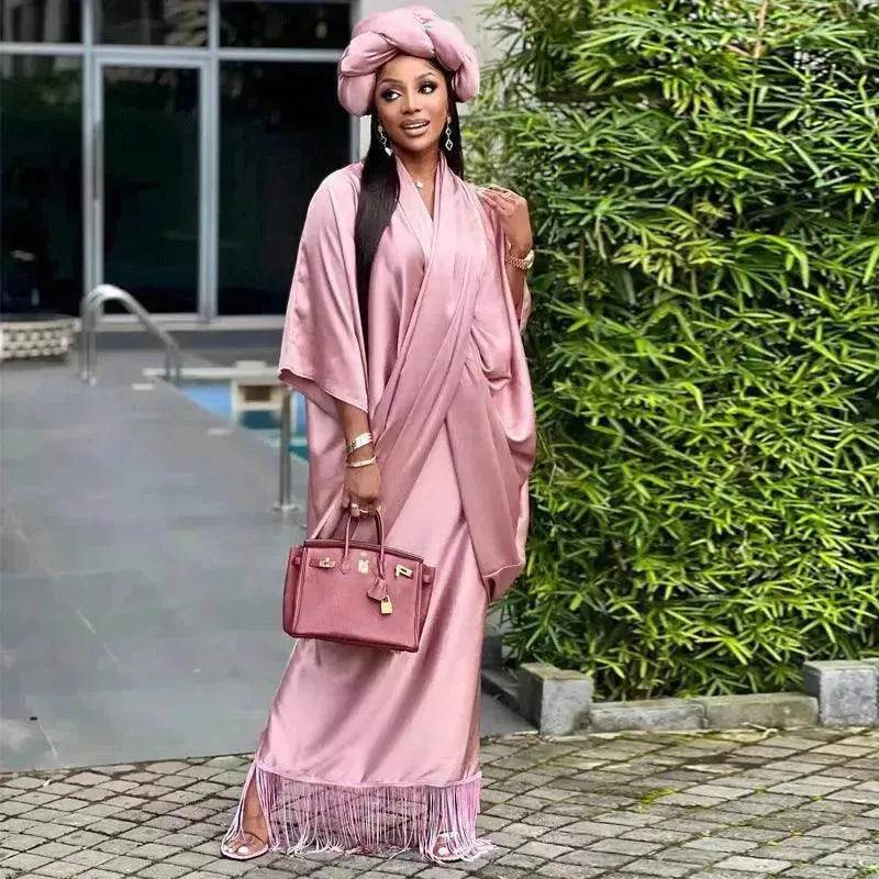 V-neck Loose Casual Two-piece Turkish Middle Eastern Robe Satin Dress - EX-STOCK Canada
