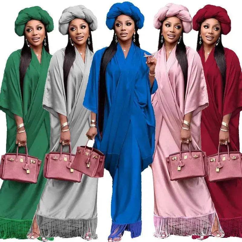V-neck Loose Casual Two-piece Turkish Middle Eastern Robe Satin Dress - EX-STOCK Canada
