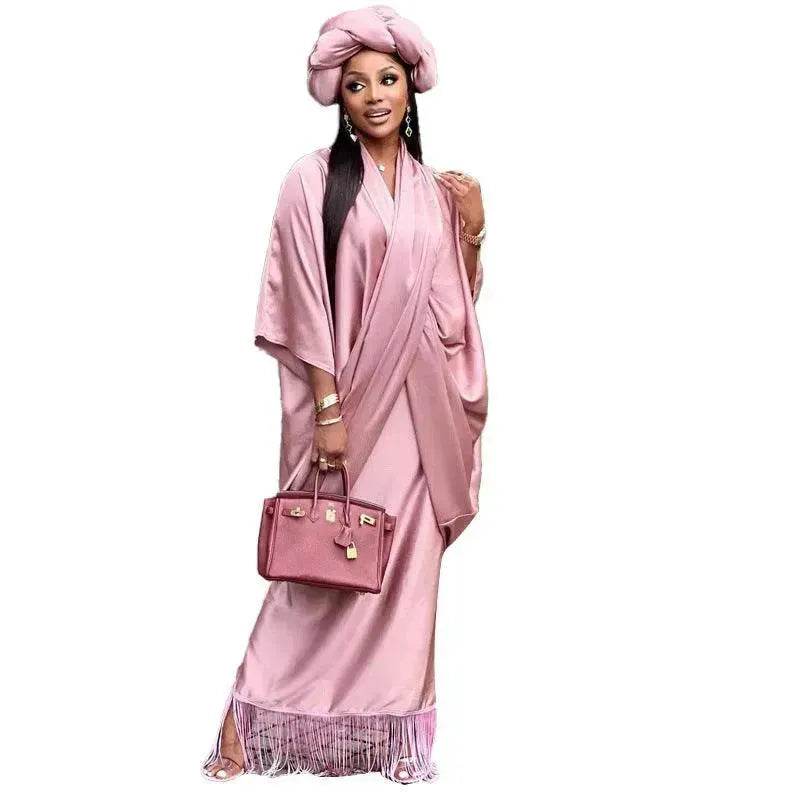 V-neck Loose Casual Two-piece Turkish Middle Eastern Robe Satin Dress - EX-STOCK Canada
