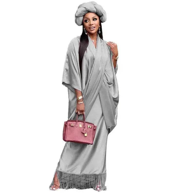 V-neck Loose Casual Two-piece Turkish Middle Eastern Robe Satin Dress - EX-STOCK Canada