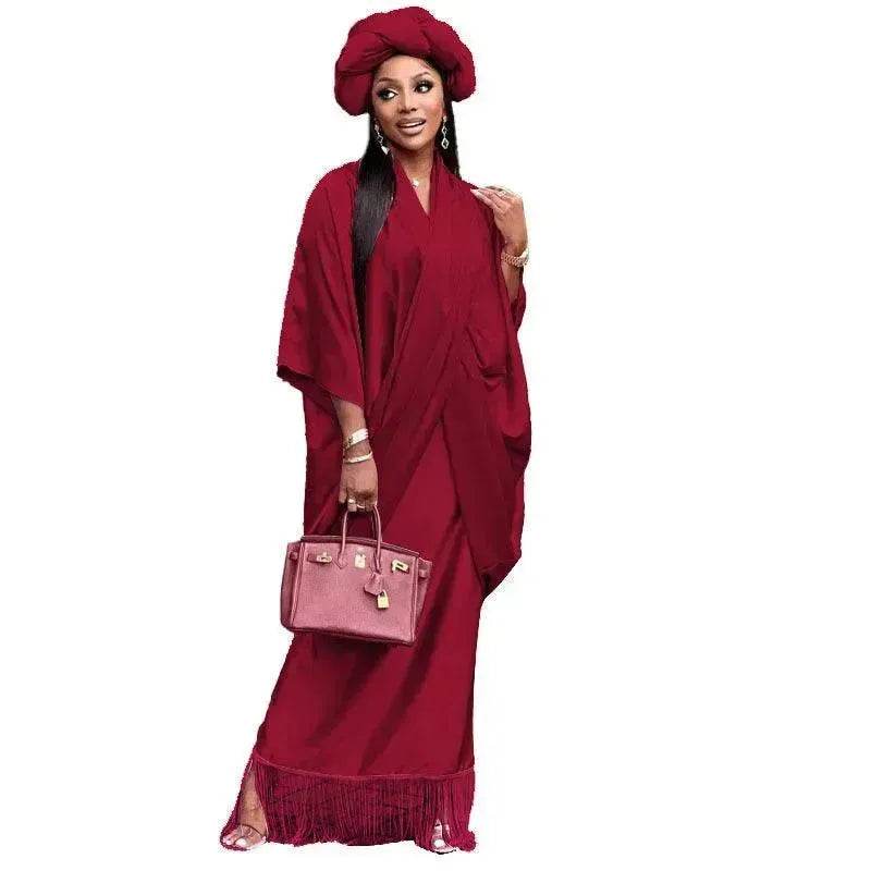 V-neck Loose Casual Two-piece Turkish Middle Eastern Robe Satin Dress - EX-STOCK Canada
