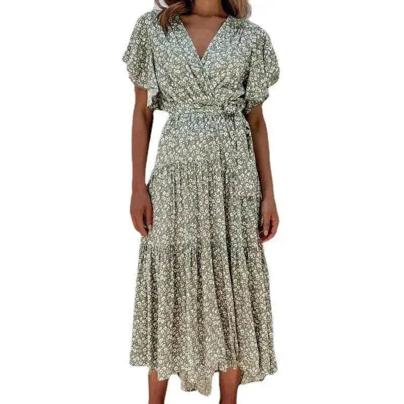 V-neck Lotus Leaf Sleeve Floral Split Dress - EX-STOCK Canada