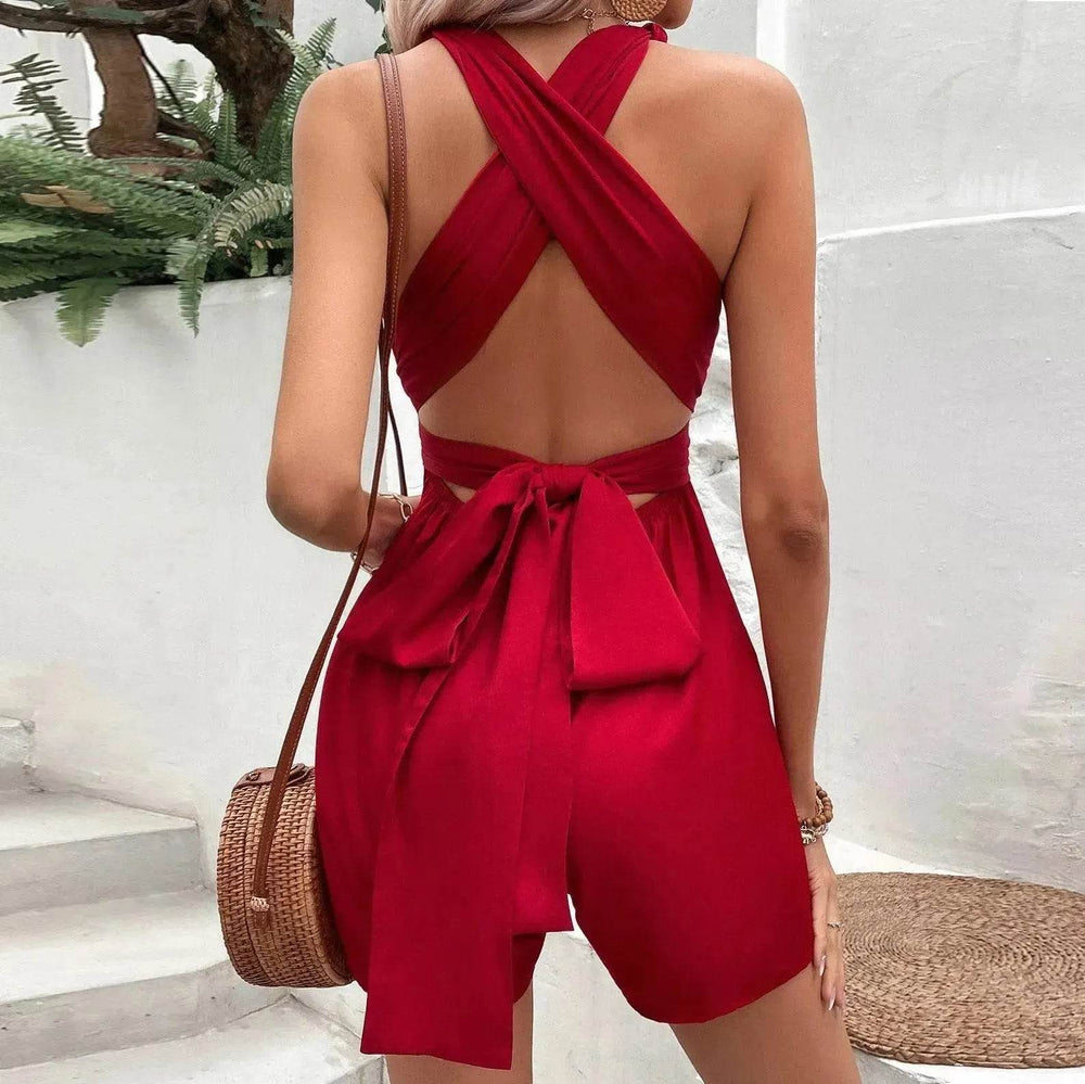 V-neck Charming Lace-up Waist Backless Elegant Sweet Women's Jumpsuit - EX-STOCK Canada