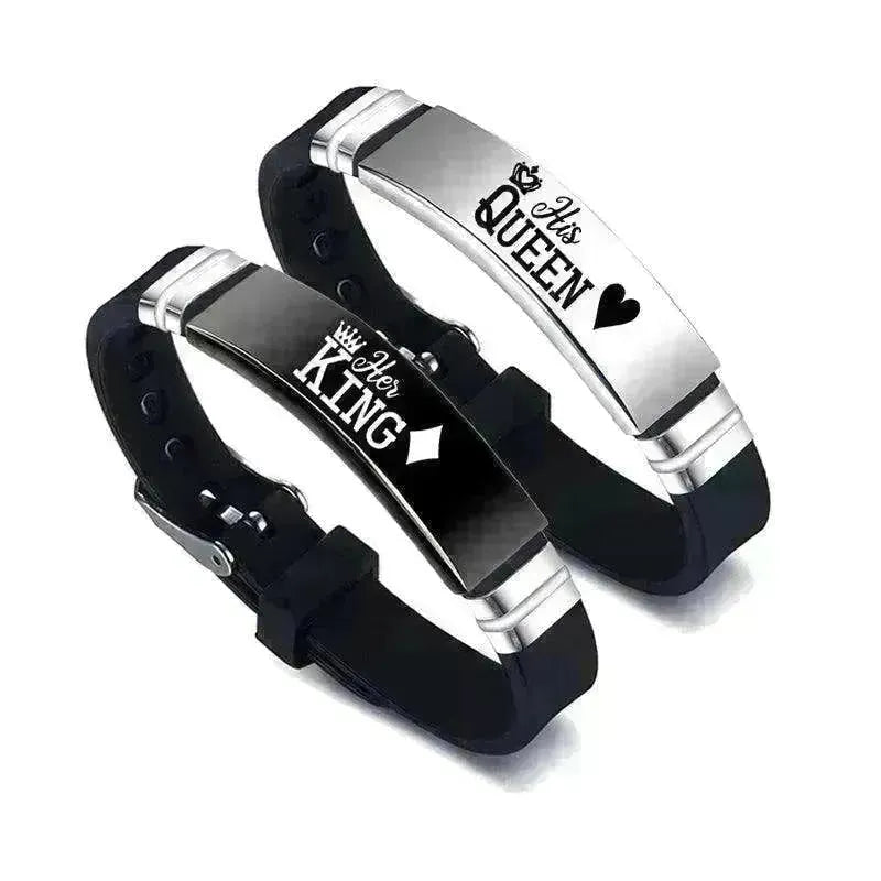 Valentine's Day Black Silver Her King His Queen Couple Bracelets - EX-STOCK CANADA