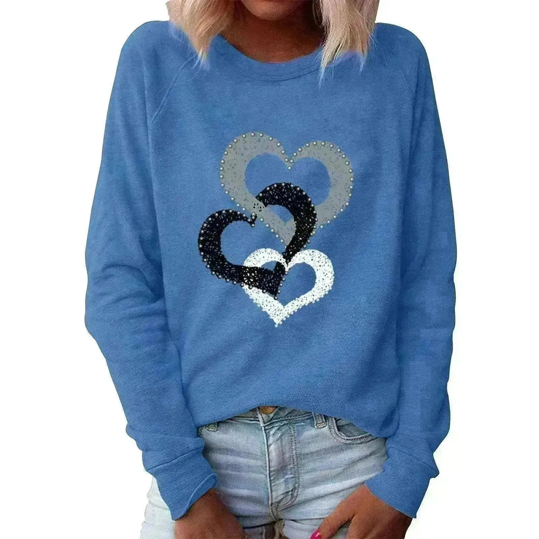 Valentine's Day Love Print Round Neck Long Sleeve Sweater - EX-STOCK CANADA