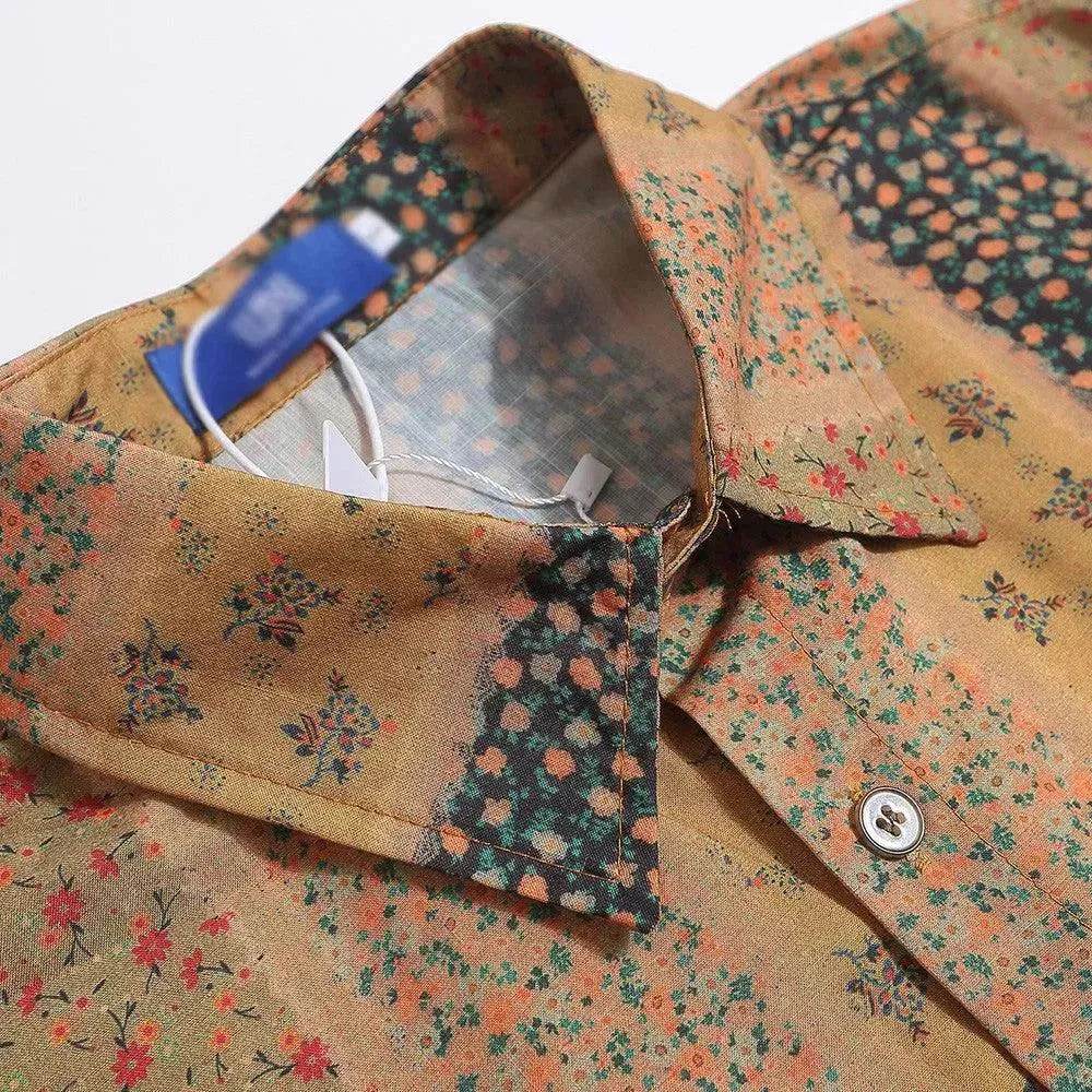 Vertical Stripes Small Floral Short-sleeved Casual Shirt - EX-STOCK Canada