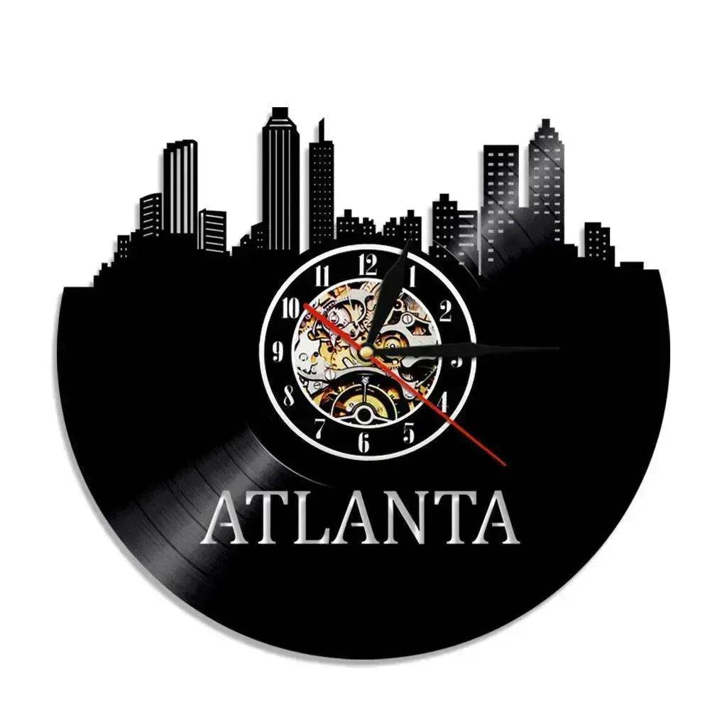 Wall Clock Vinyl Wall Clock Atlanta Skyline Vinyl Record Clock Georgia Wall Art Atlanta Wall Decor Vinyl Clock Lights Silent Clock - EX-STOCK Canada