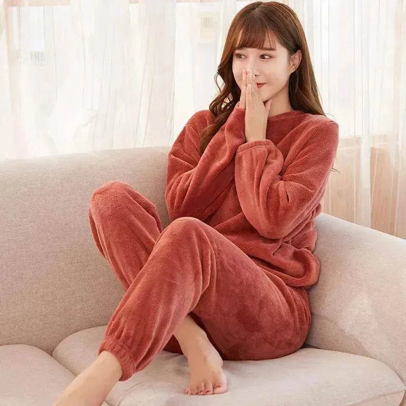 Warm Suit Women's Thick Coral Fleece Loungewear Suit - EX-STOCK Canada