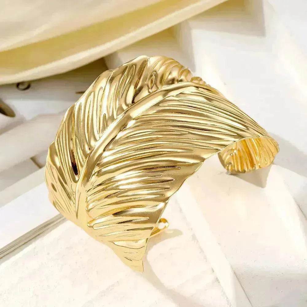 Wide Leaf Personalized Opening Exaggerated Bracelet for Women - EX-STOCK Canada