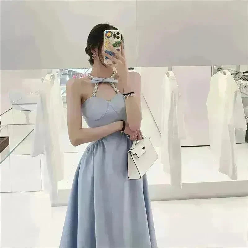 Women Evening Party Dress Diamond Halterneck Sexy Sleeveless long Dress for Elegant Chic ladies - EX-STOCK CANADA