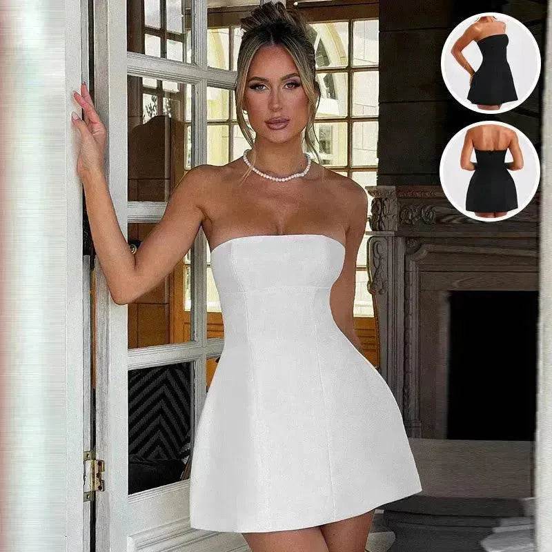 Women Fashion Tube Dress Summer Solid Color Backless Slim Short Party Dress White / S Women Fashion Tube Dress Summer Solid Color Backless Slim Short Party Dress White / S