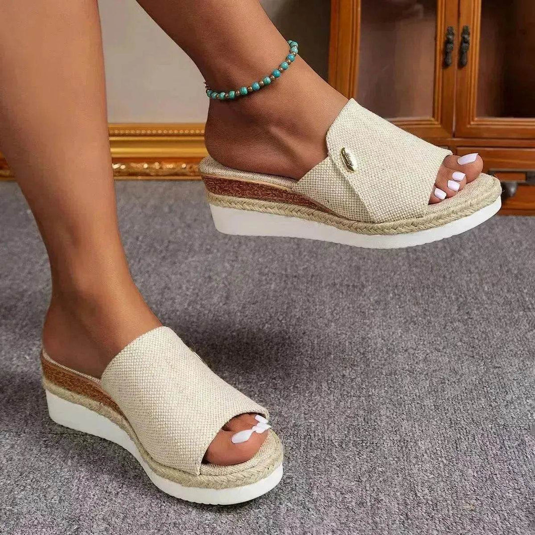 Women Fashionable Denim Canvas Summer Outdoor Hemp High Heel Slippers - EX-STOCK Canada