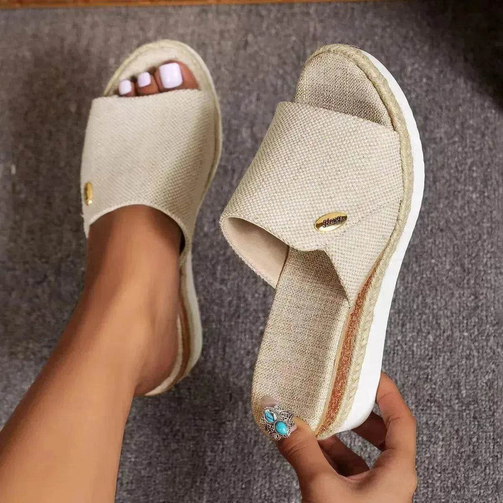 Women Fashionable Denim Canvas Summer Outdoor Hemp High Heel Slippers - EX-STOCK Canada