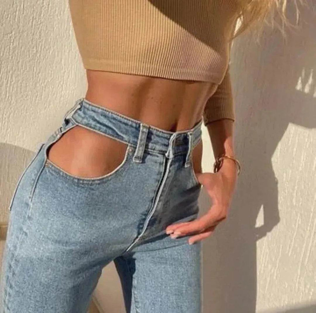 Women High Waist Loose Fit Blue Wash Casual Denim Trousers - EX-STOCK Canada
