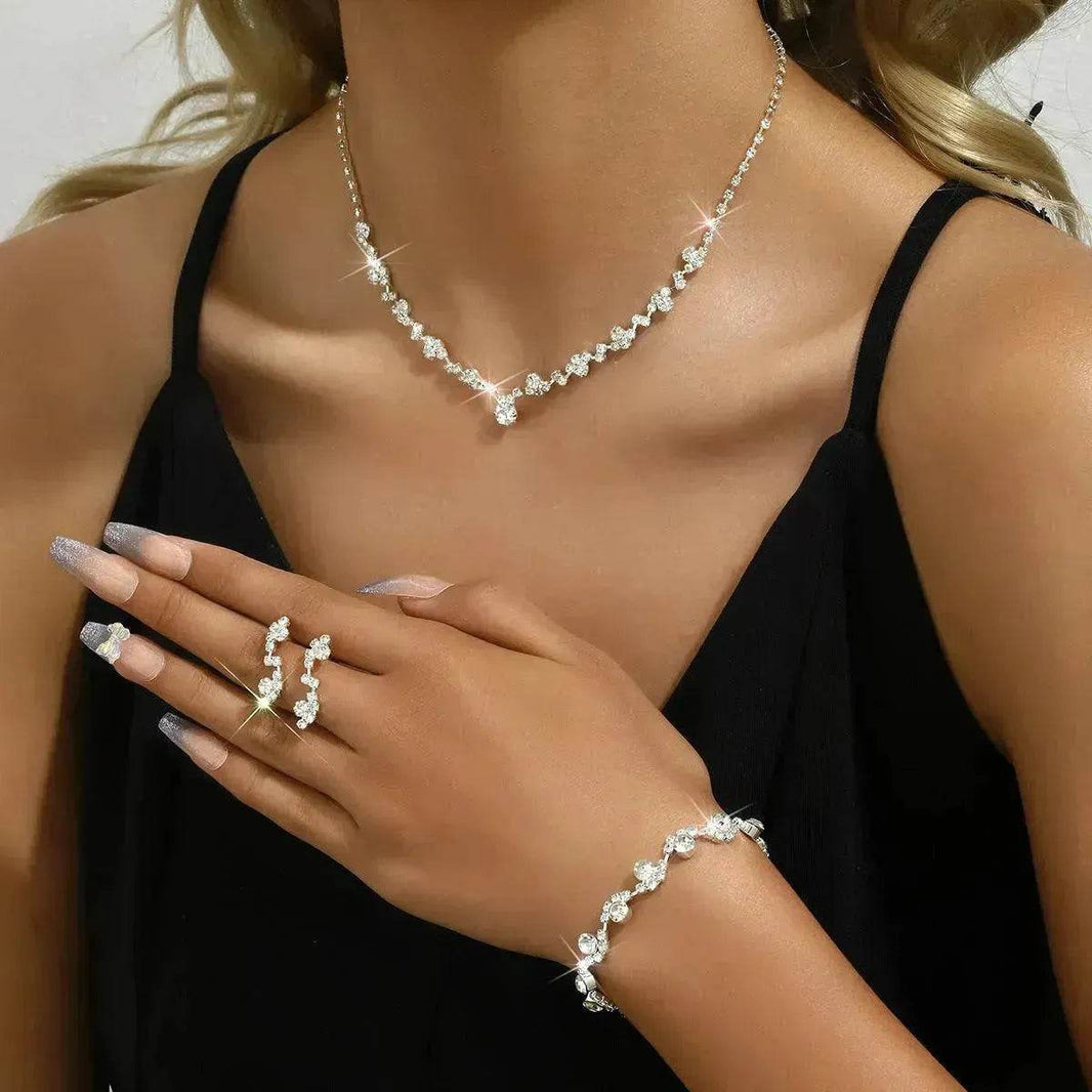 Women Jewelry Set Necklace Bracelet Earring Three Piece Silver Set - EX-STOCK Canada