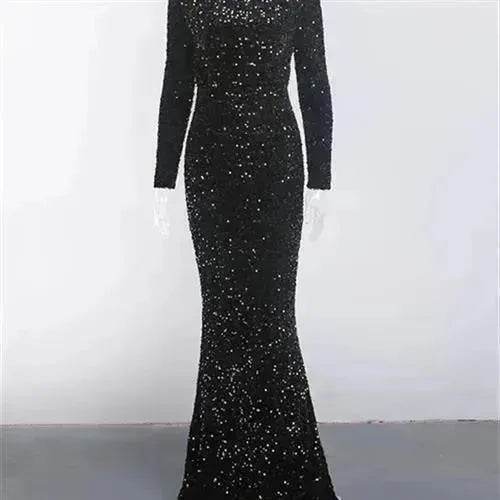 Women Modest Stretch Sequin Royal Blue Evening Prom Gown Party - EX-STOCK Canada