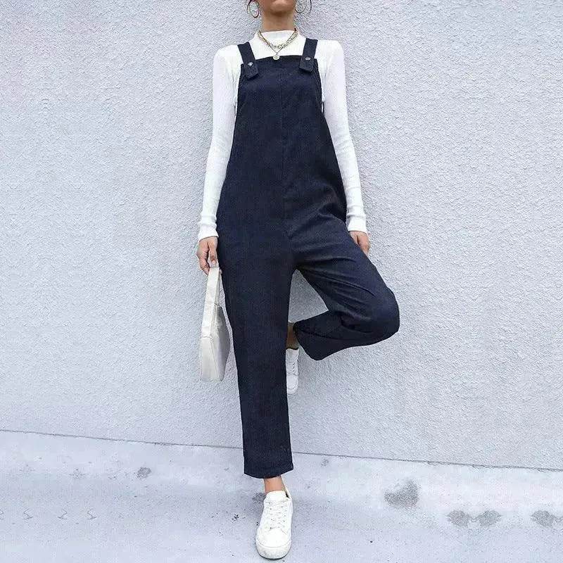 Women's Autumn Warm Corduroy Loose Solid Color Suspender Pants - EX-STOCK Canada