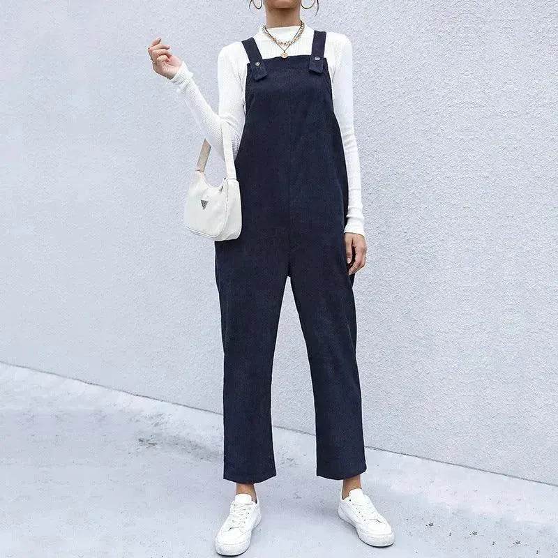 Women's Autumn Warm Corduroy Loose Solid Color Suspender Pants - EX-STOCK Canada