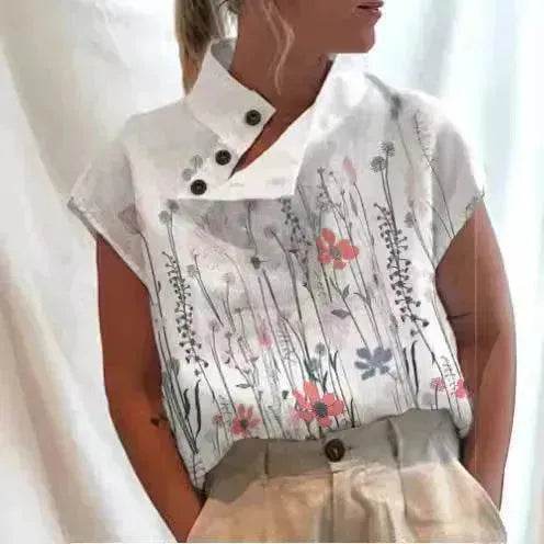 Women's Casual Stand Collar Short-sleeved Digital Printed blouse top - EX-STOCK Canada