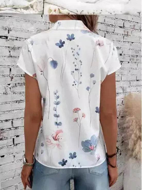Women's Casual Stand Collar Short-sleeved Digital Printed blouse top - EX-STOCK Canada