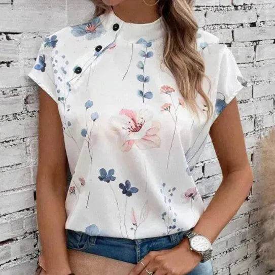 Women's Casual Stand Collar Short-sleeved Digital Printed blouse top - EX-STOCK Canada