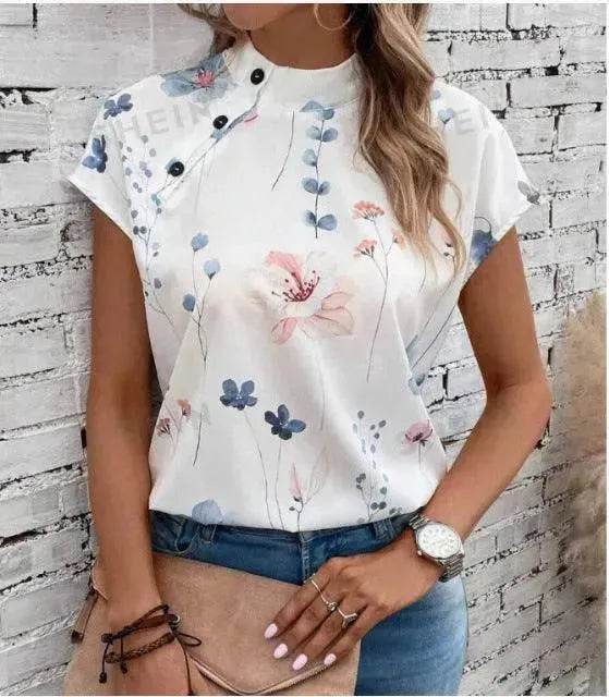 Women's Casual Stand Collar Short-sleeved Digital Printed blouse top - EX-STOCK Canada