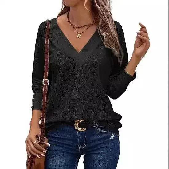 Women's Casual V-neck Long Sleeved Lace Casual Embroidered Shirt top - EX-STOCK Canada