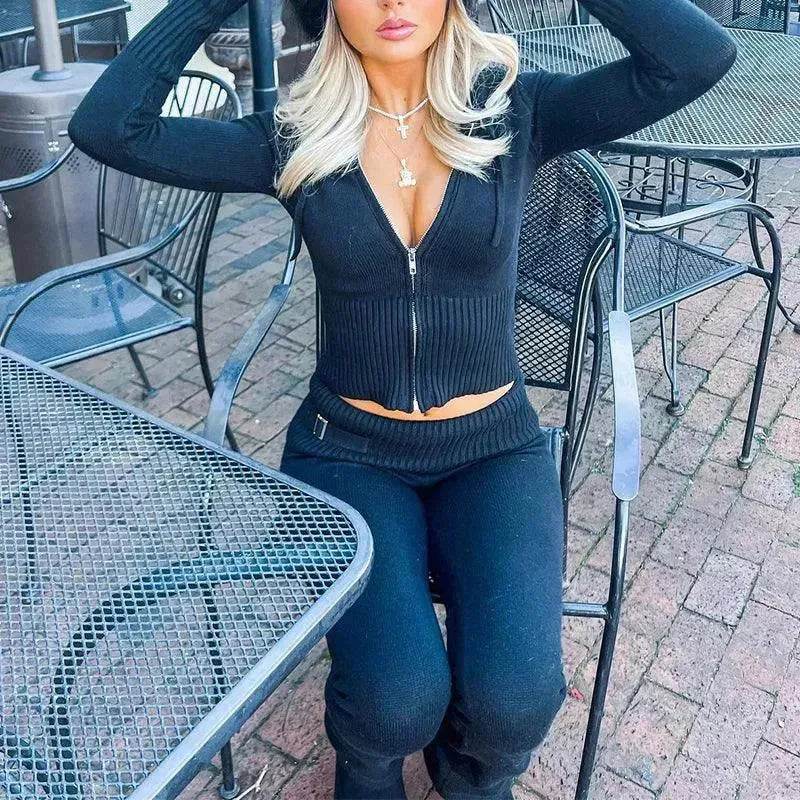 Women's Comfortable Hoodie Leisure Charming Long Sleeve Sweater And High Waist Long Pants Suit - EX-STOCK Canada