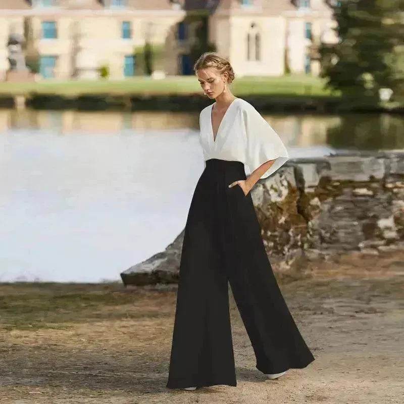 Women's Deep V High Waist Wide Leg Jumpsuit - EX-STOCK Canada