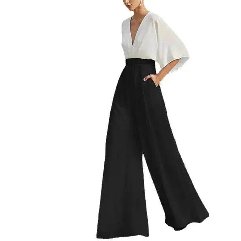 Women's Deep V High Waist Wide Leg Jumpsuit - EX-STOCK Canada