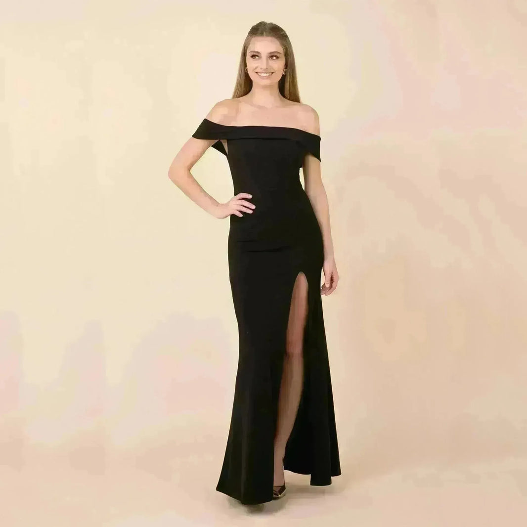 Women's Fashion Elegant Boat-neck formal slit bodycon Evening Gown Dress. - EX-STOCK CANADA