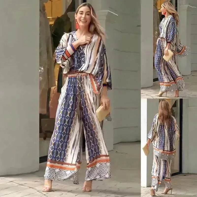 Women's Fashion Loose Printed Top Two-piece Pants - EX-STOCK Canada