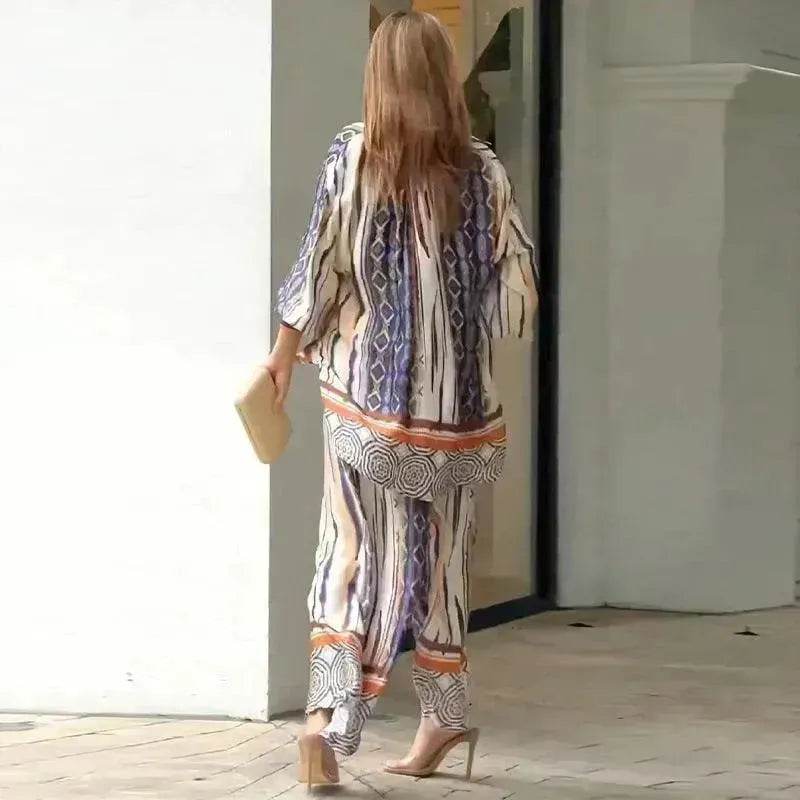 Women's Fashion Loose Printed Top Two-piece Pants - EX-STOCK Canada